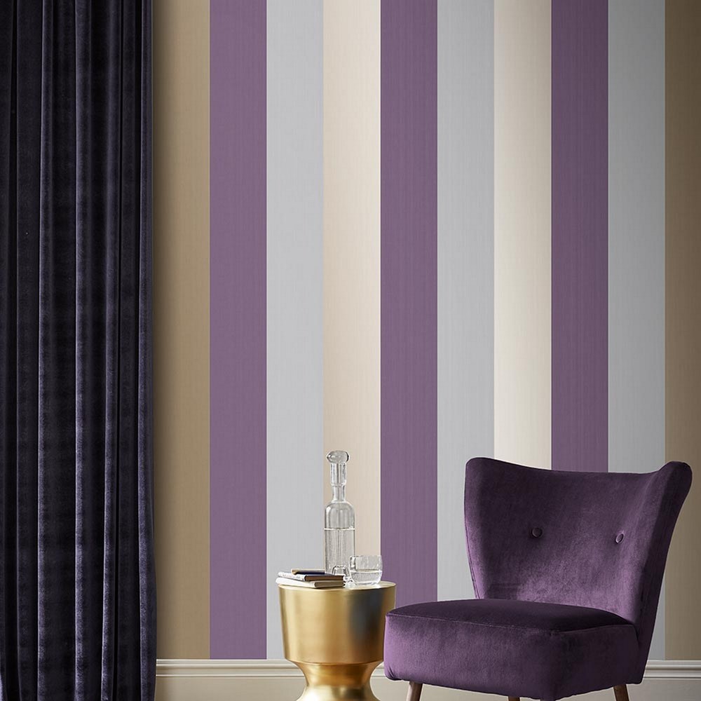 Figaro Stripe Wallpaper 106352 by Graham & Brown in Mulberry Purple